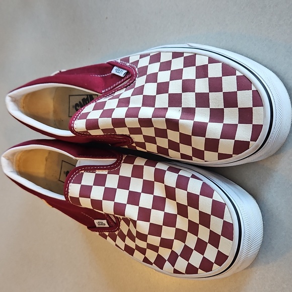 Vans Maroon Checkered Slip Ons - Picture 2 of 14
